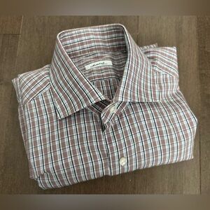 Mattabisch Napoli - Men's Brown Blue White Plaid Shirt (15.75, 40)